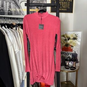 Jluxlabel Jayda Coral Luxe Mock Neck Knot High Neck Mini Dress